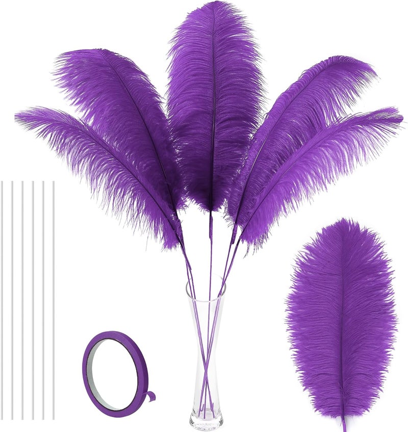 Soarer Purple Big Ostrich Feathers - 10Pcs Making Kit 34inch Extra Large Ostrich Feathers Long for Tall Vase,Floral Arrangement,Mardi Gras Party Centerpieces and Wedding Home Decoration(Purple) - Image 1